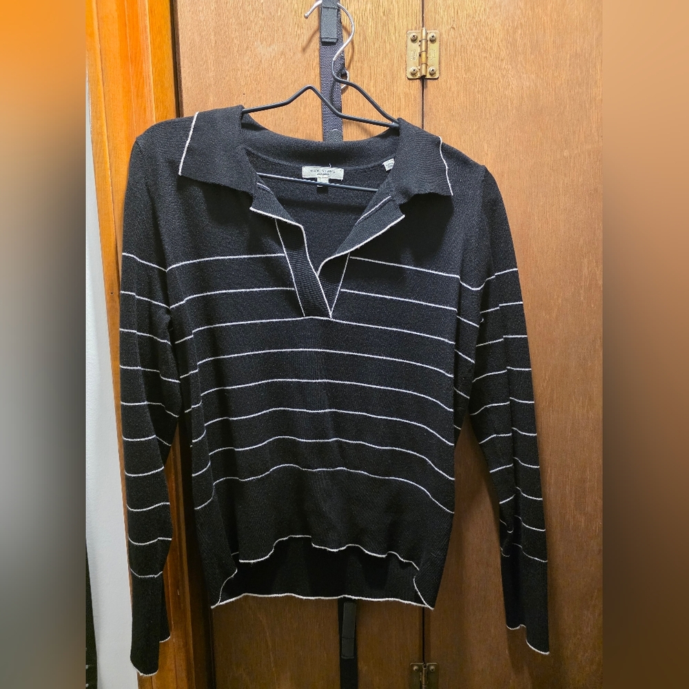 Black Striped Long Sleeve Polo Sweater